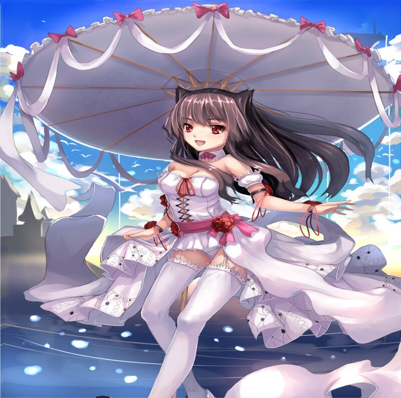 Anime Girl with Umbrella — White, Playful