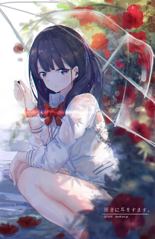 Anime Girl with Umbrella — White, Serene, Afternoon, Digital Art