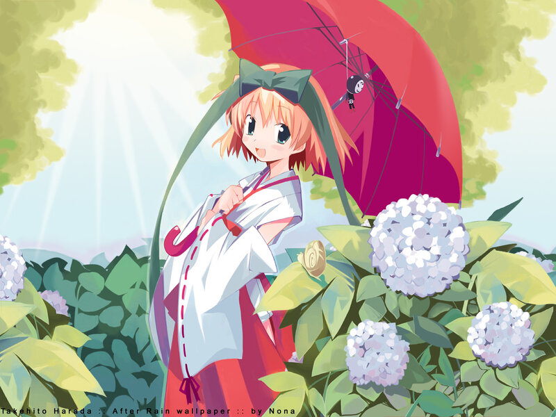Anime Girl with Umbrella — White, Serene, Afternoon, Flowers