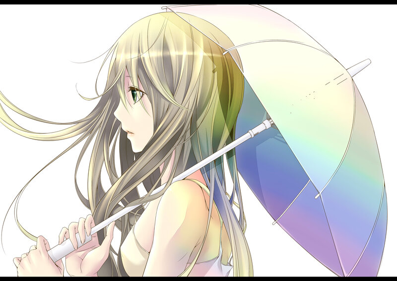 Anime Girl with Umbrella — White, Serene, Afternoon
