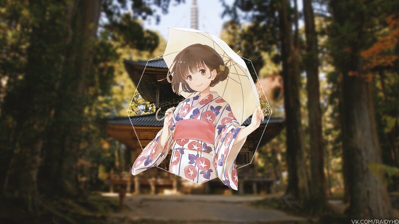 Anime Girl with Umbrella — White, Serene, Autumn, Digital Art