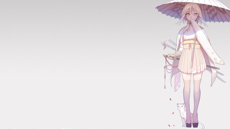 Anime Girl with Umbrella — White, Serene, Digital Art, Swords