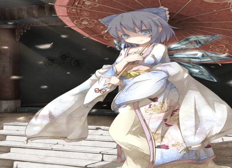 Anime Girl with Umbrella — White, Serene, Night, Kimono