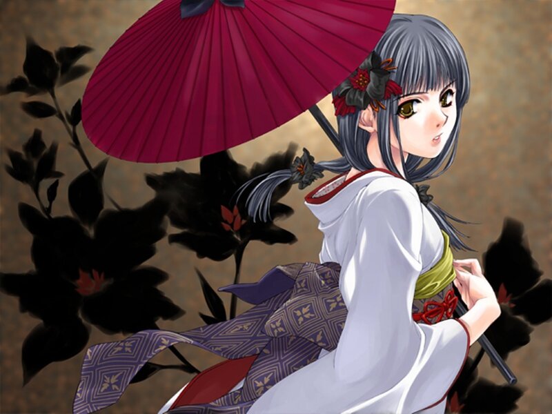Anime Girl with Umbrella — White