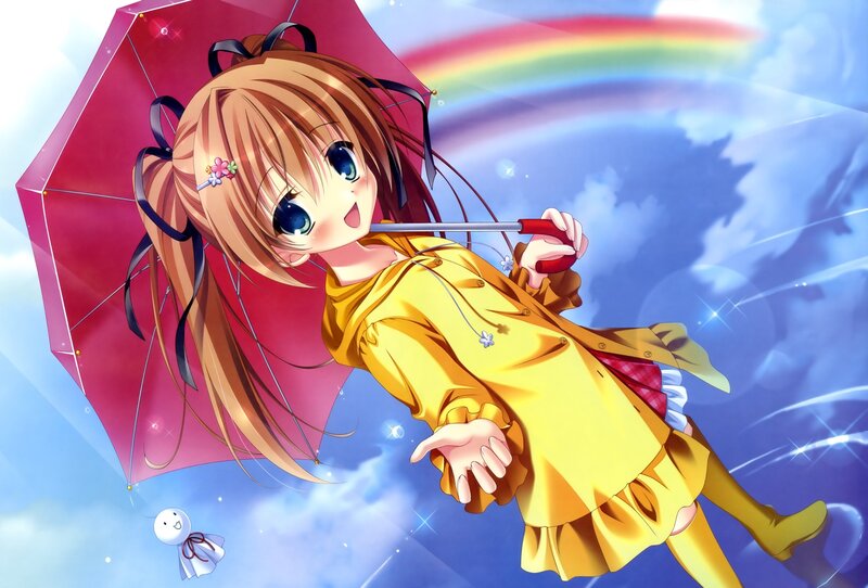 Anime Girl with Umbrella — Yellow, Cheerful