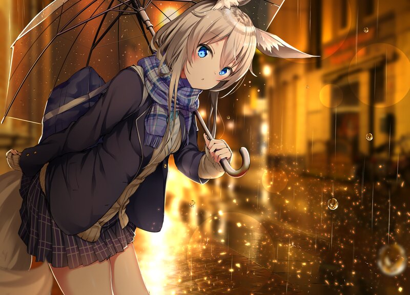 Anime Girl with Umbrella — Yellow, Dramatic