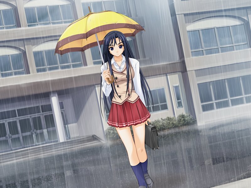 Anime Girl with Umbrella — Yellow, Rainy