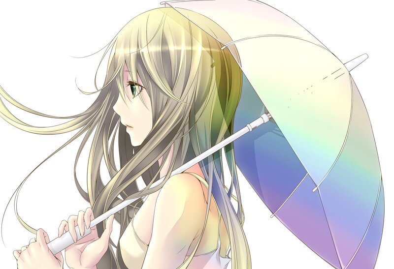 Anime Girl with Umbrella — Yellow, Serene