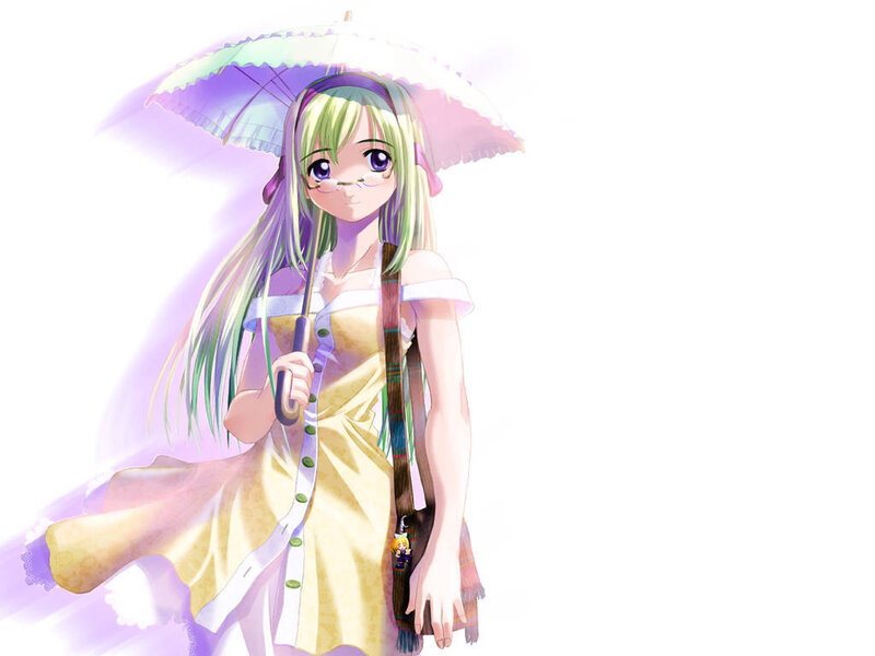 Anime Girl with Umbrella — Yellow