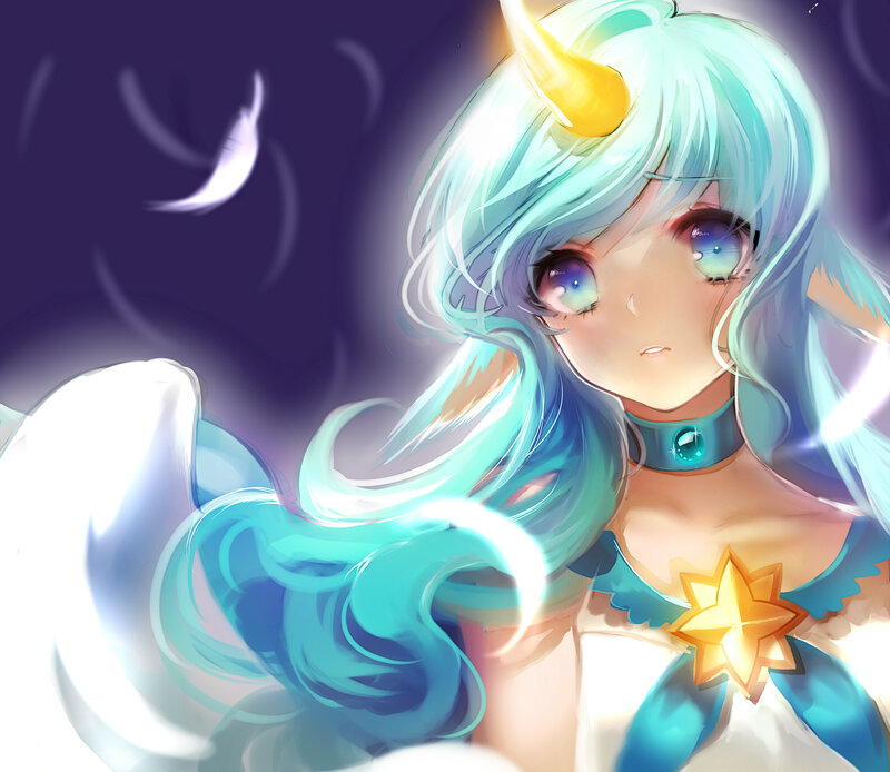 Anime Girl with Unicorn Horn — Blue