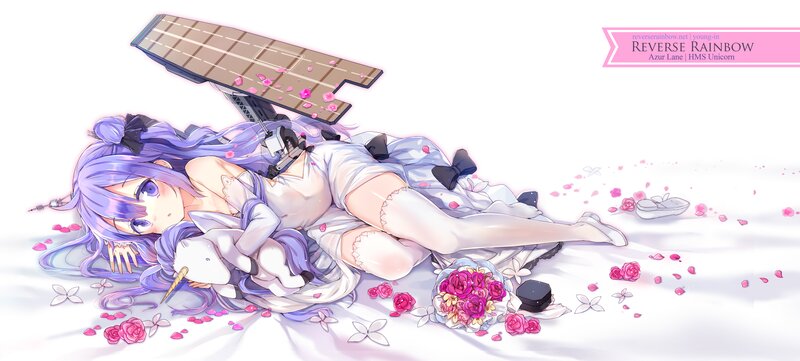 Anime Girl with Unicorn — Purple, Serene, Digital Art