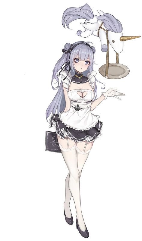 Anime Girl with Unicorn — White, Playful, Digital Art