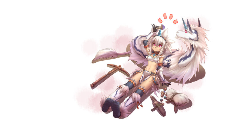 Anime Girl with Unicorn — White, Playful