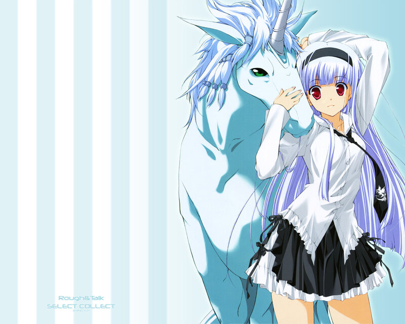 Anime Girl with Unicorn — White