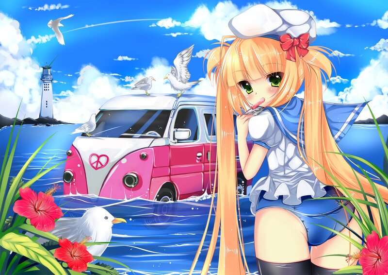 Anime Girl with Van — Blue