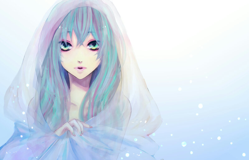 Anime Girl with Veil — Blue