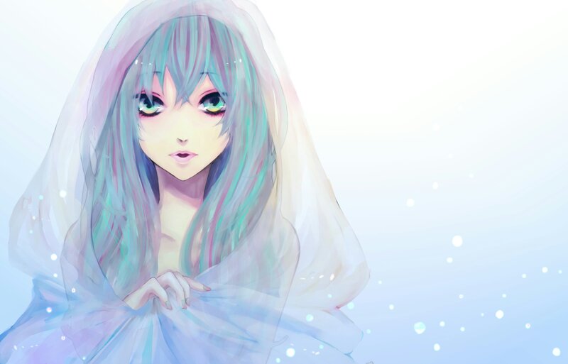 Anime Girl with Veil — White, Serene