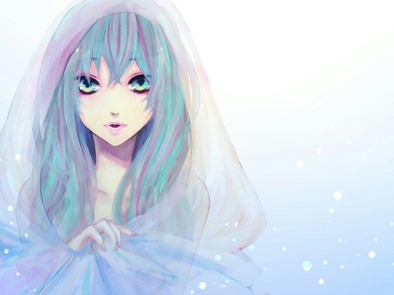 Anime Girl with Veil — White
