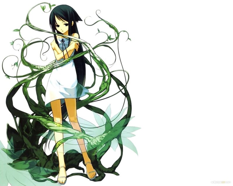 Anime Girl with Vines — Green, Calm