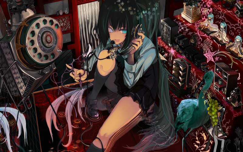 Anime girl with vintage phone