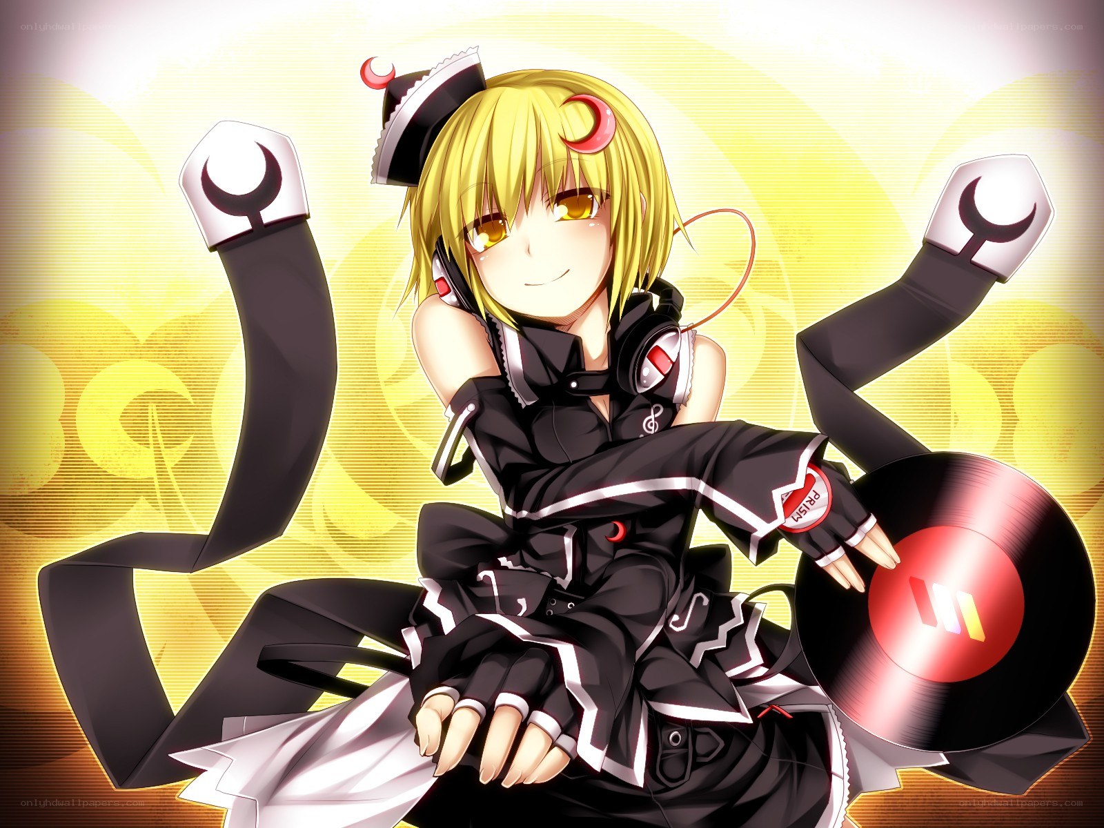 anime girl with vinyl record