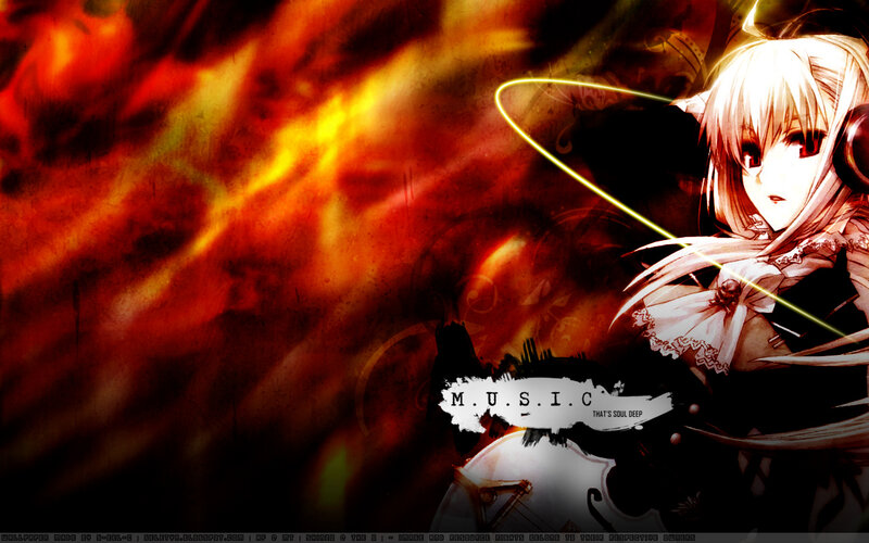 Anime girl with violin and music theme