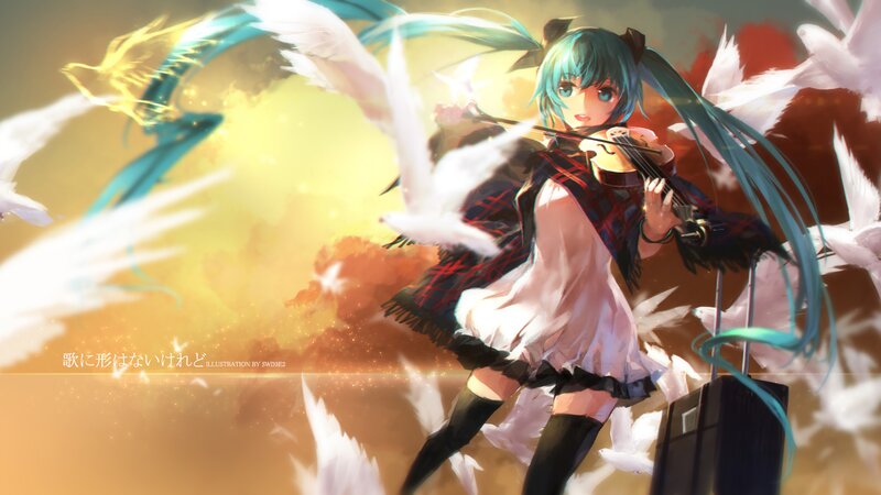 Anime Girl with Violin — Blue, Dramatic, Sunset, Digital Art