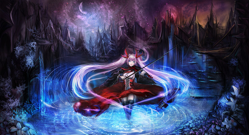 Anime Girl with Violin — Blue, Dramatic
