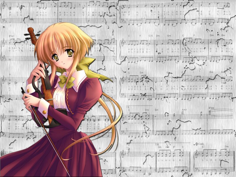 Anime Girl with Violin — Purple, Calm, Sheet Music