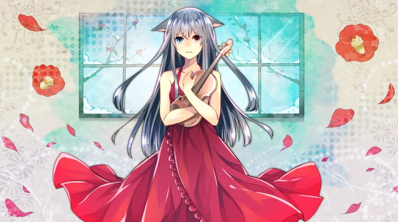 Anime Girl with Violin — Red, Serene