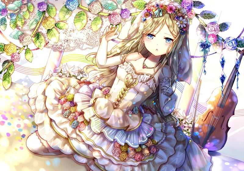 Anime Girl with Violin — White