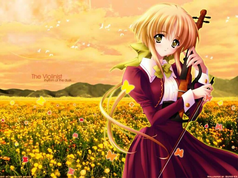 Anime Girl with Violin — Yellow