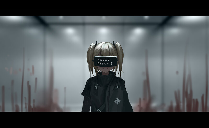 Anime Girl with VR Headset — Gray