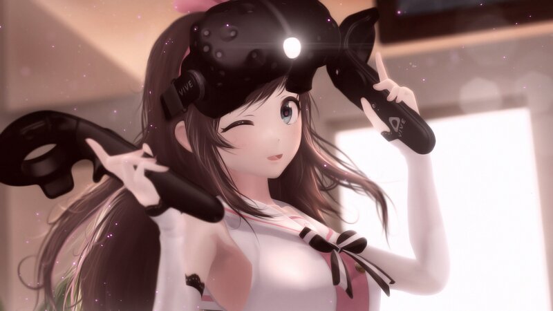 Anime Girl with VR Headset — White