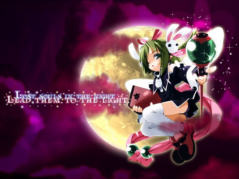 Anime girl with wand and moon