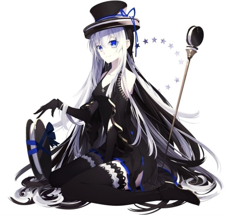 Anime Girl with Wand — Black, Calm