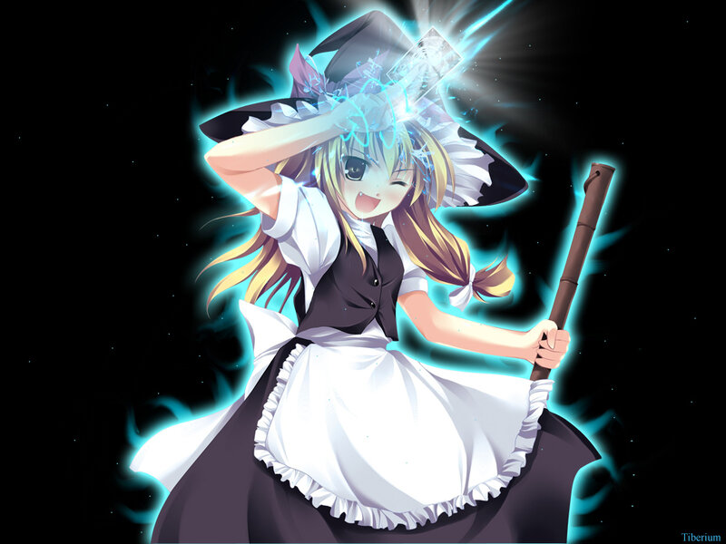 Anime Girl with Wand — Black, Dramatic, Night