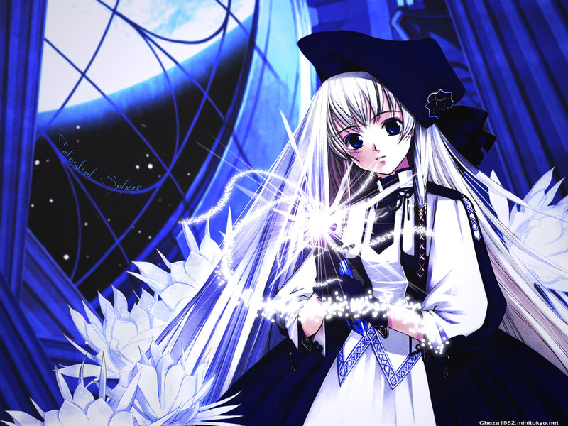 Anime Girl with Wand — Blue, Dramatic, Night