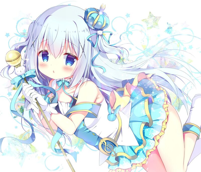 Anime Girl with Wand — Blue, Dreamy, Stars