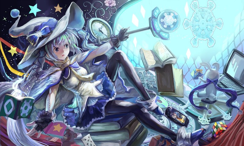 Anime Girl with Wand — Blue, Magical, Night, Digital Art