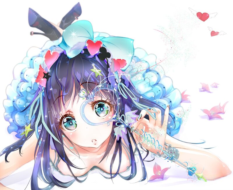 Anime Girl with Wand — Blue, Playful, Digital Art
