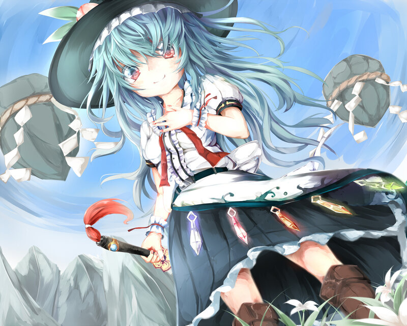 Anime Girl with Wand — Blue, Playful