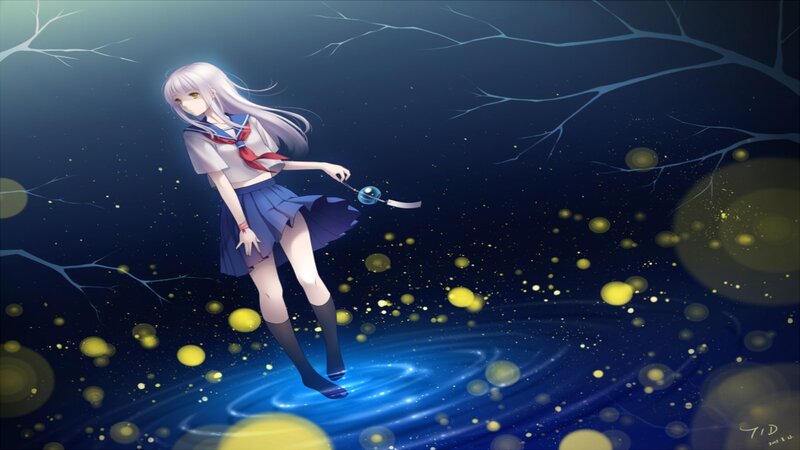 Anime Girl with Wand — Blue, Serene, Night, Digital Art