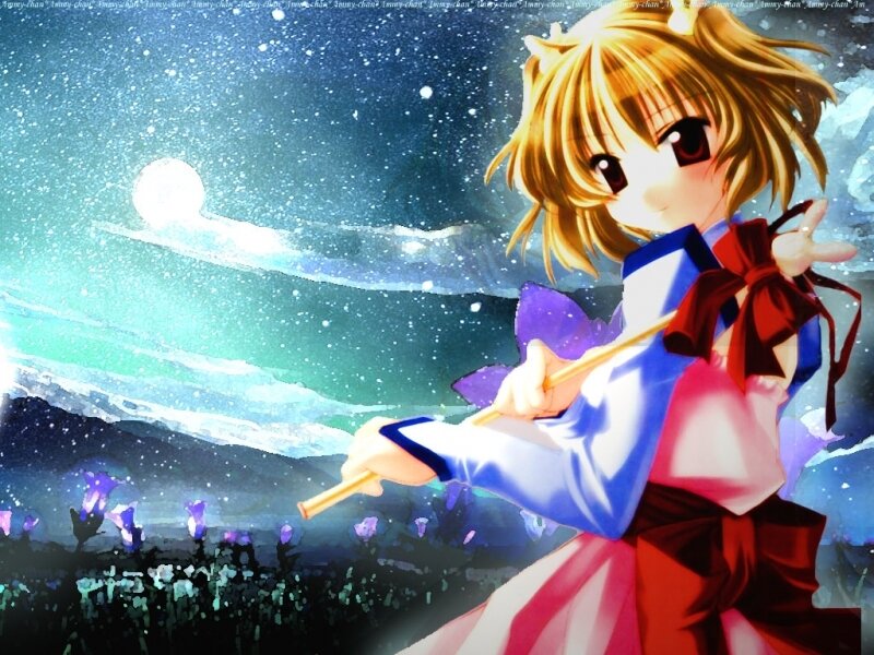 Anime Girl with Wand — Blue, Serene