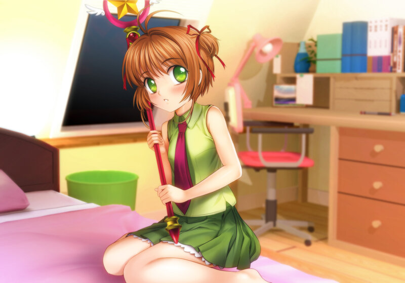 Anime Girl with Wand — Green, Calm