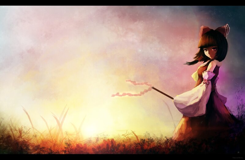 Anime Girl with Wand — Purple, Dramatic, Sunset, Digital Art