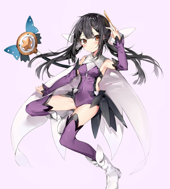 Anime Girl with Wand — Purple, Playful, Digital Art