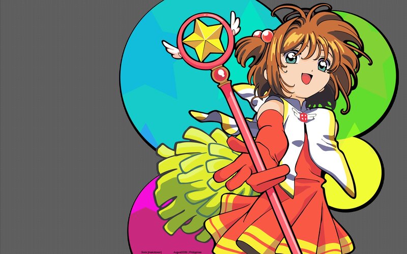 Anime Girl with Wand — Red, Cheerful