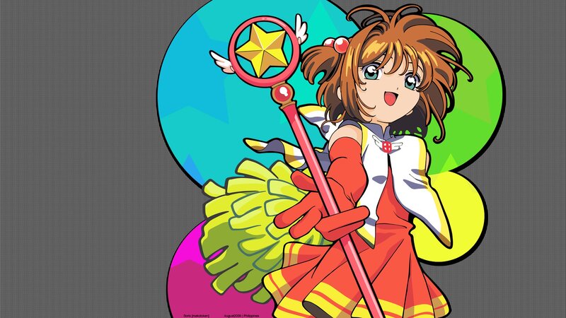 Anime Girl with Wand — Red, Playful, Pom-poms