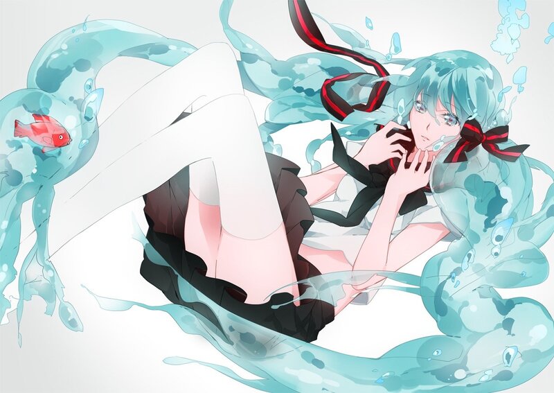 Anime girl with water and fish